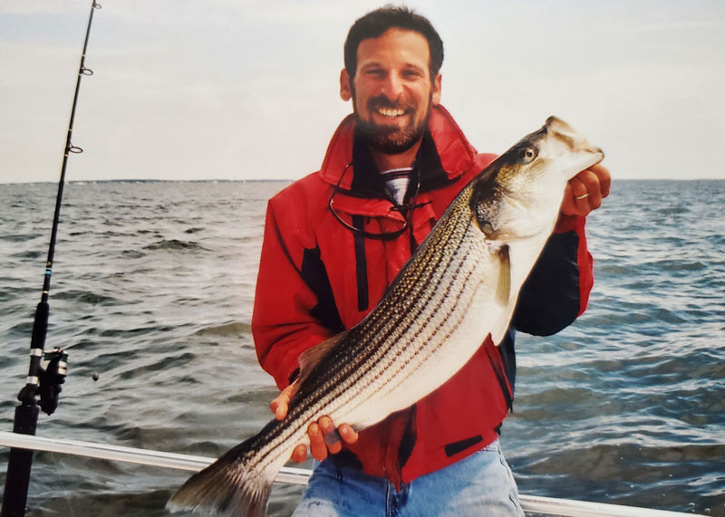 old picture of a striped bass caught at pooles island
