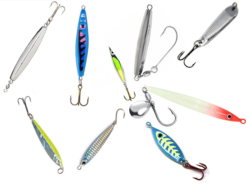 a selection of jigging spoon fishing lures