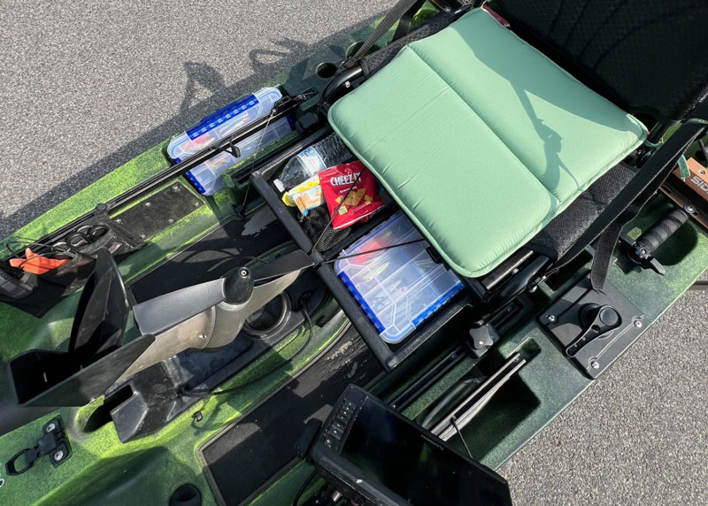 stroing gear in a fishing kayak