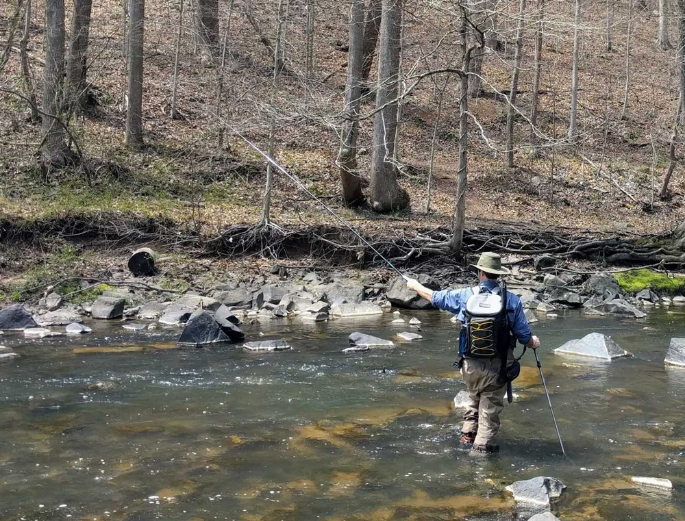 tenkara fly fishing in a river